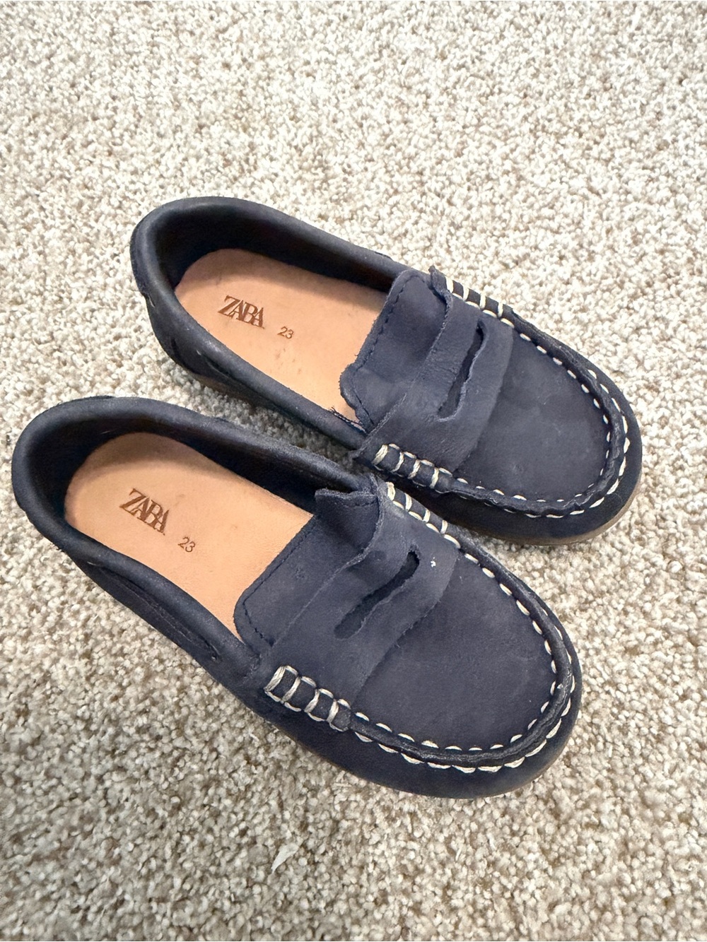 Zara Boys Navy Blue Suede Boat Shoes Loafers
